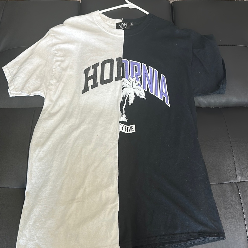 Half black half white shirt